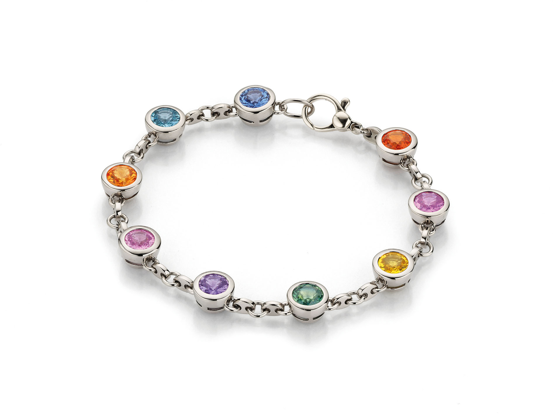 Rivière-Armband der Kollektion Pop Up von A. Odenwald in Weißgold mit farbigen Saphiren