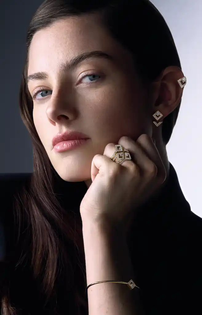 Model wearing jewelry from the Korloff Eclat collection