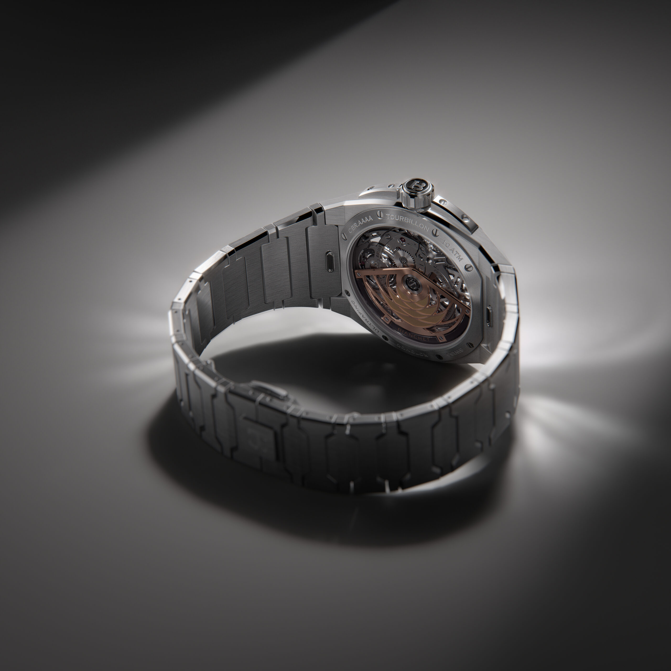 Rückseite der Bianchet Rotondo UltraFino Diamond mit Roségoldrotor