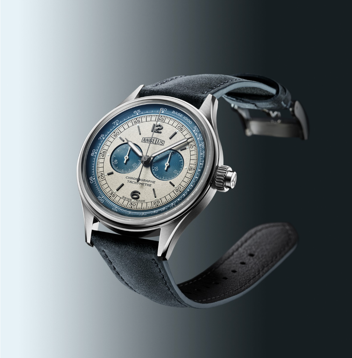Gehäusedetail des Angelus Chronographe Tachymètre