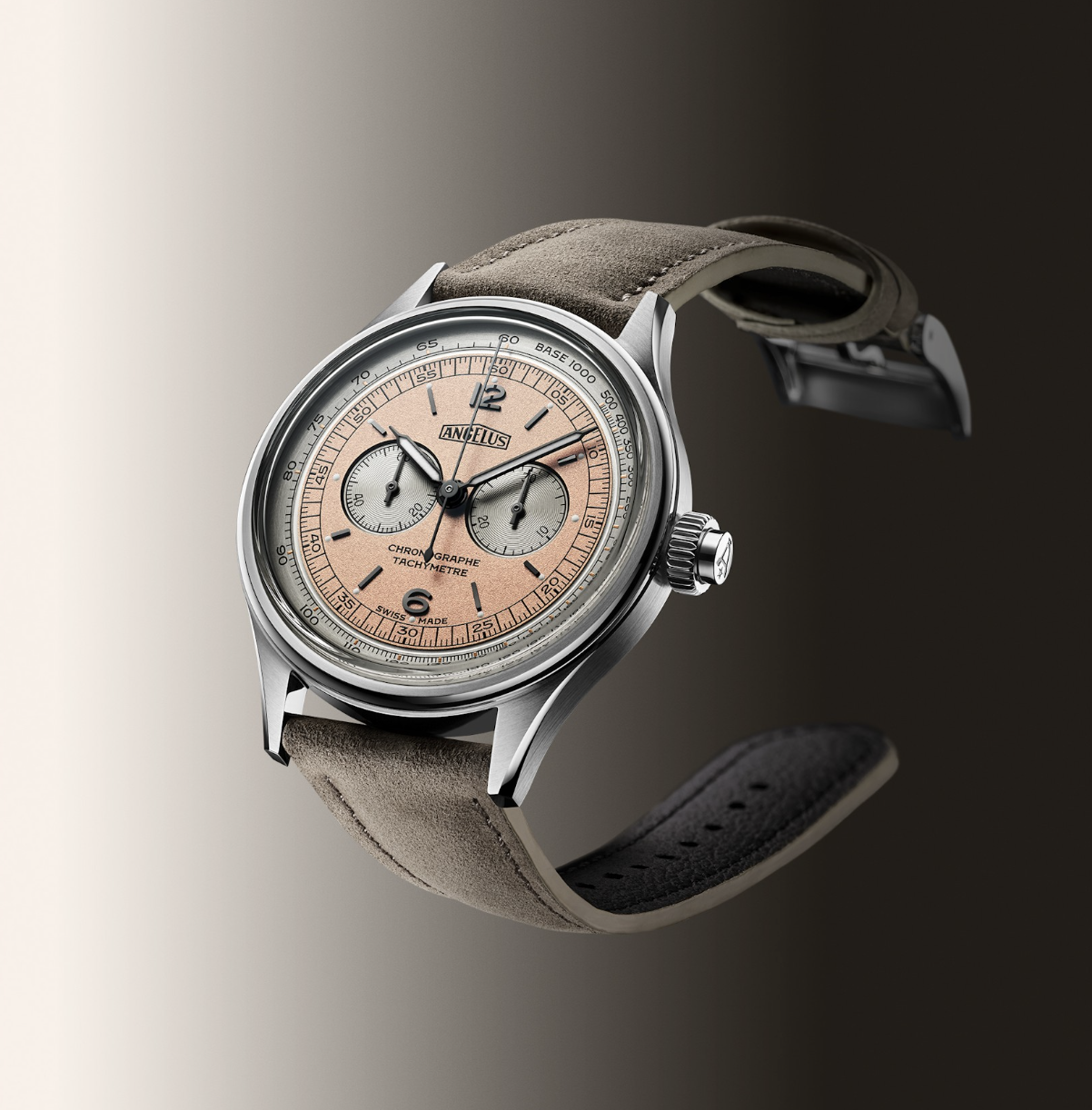 Zifferblattdetail des Angelus Chronographe Tachymètre