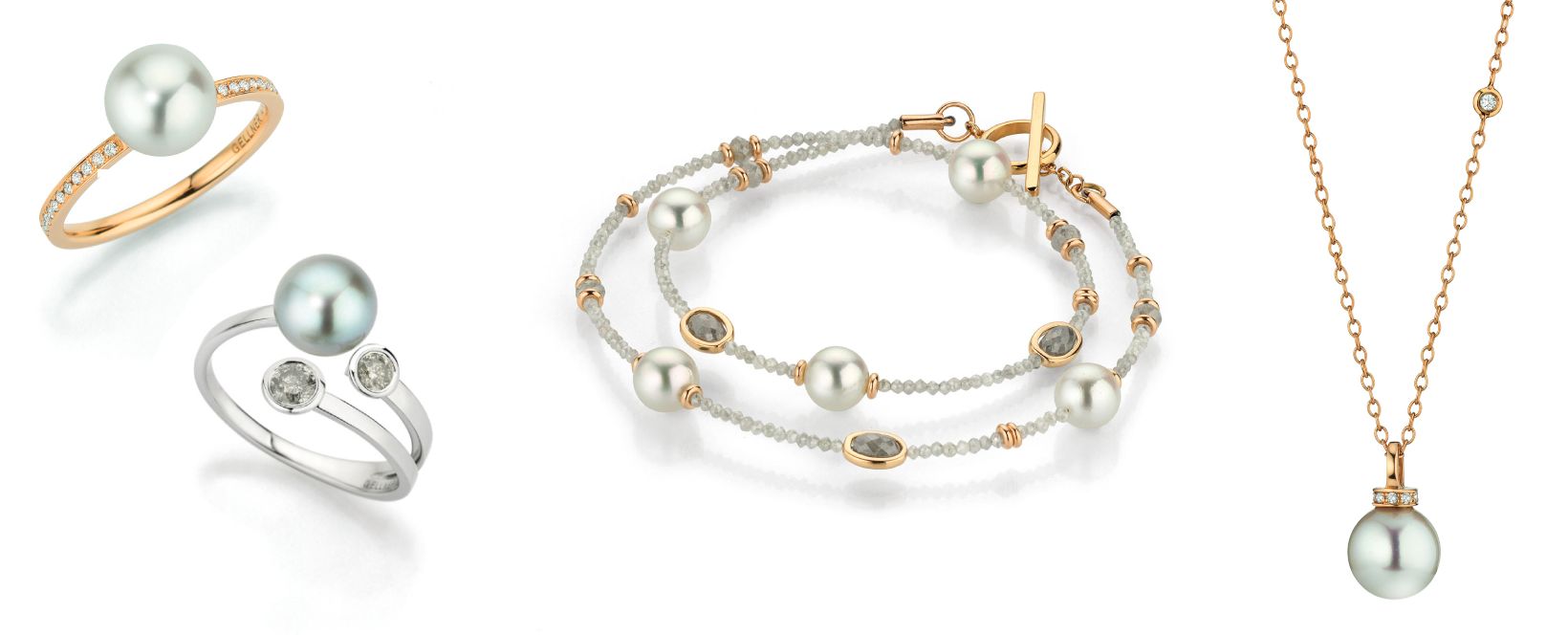 Gellner Akoya Nova Perlenschmuck in Weiß und Grau