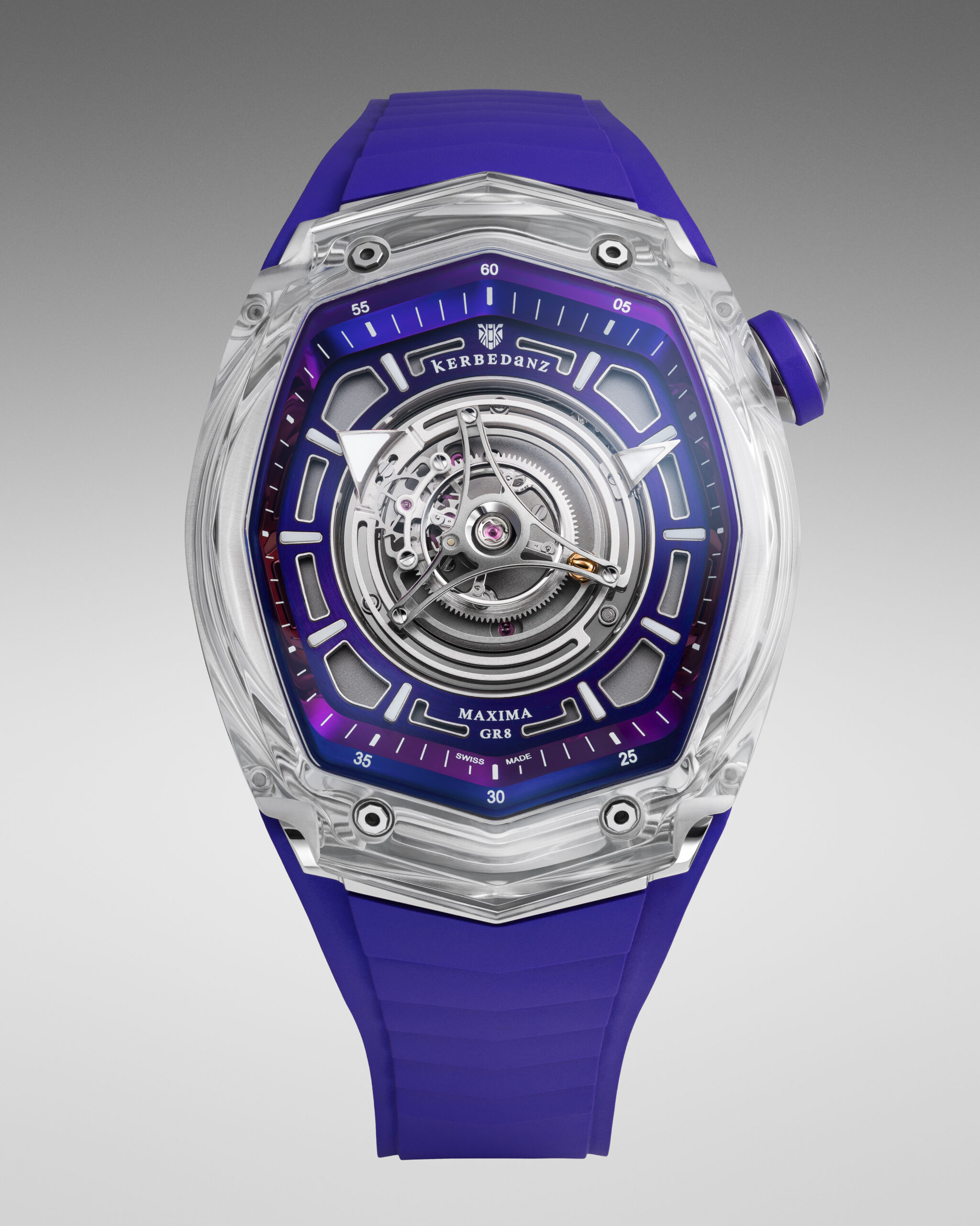 Maxima GR8 39 mm Ultraviolet with a sapphire case and a central tourbillon
