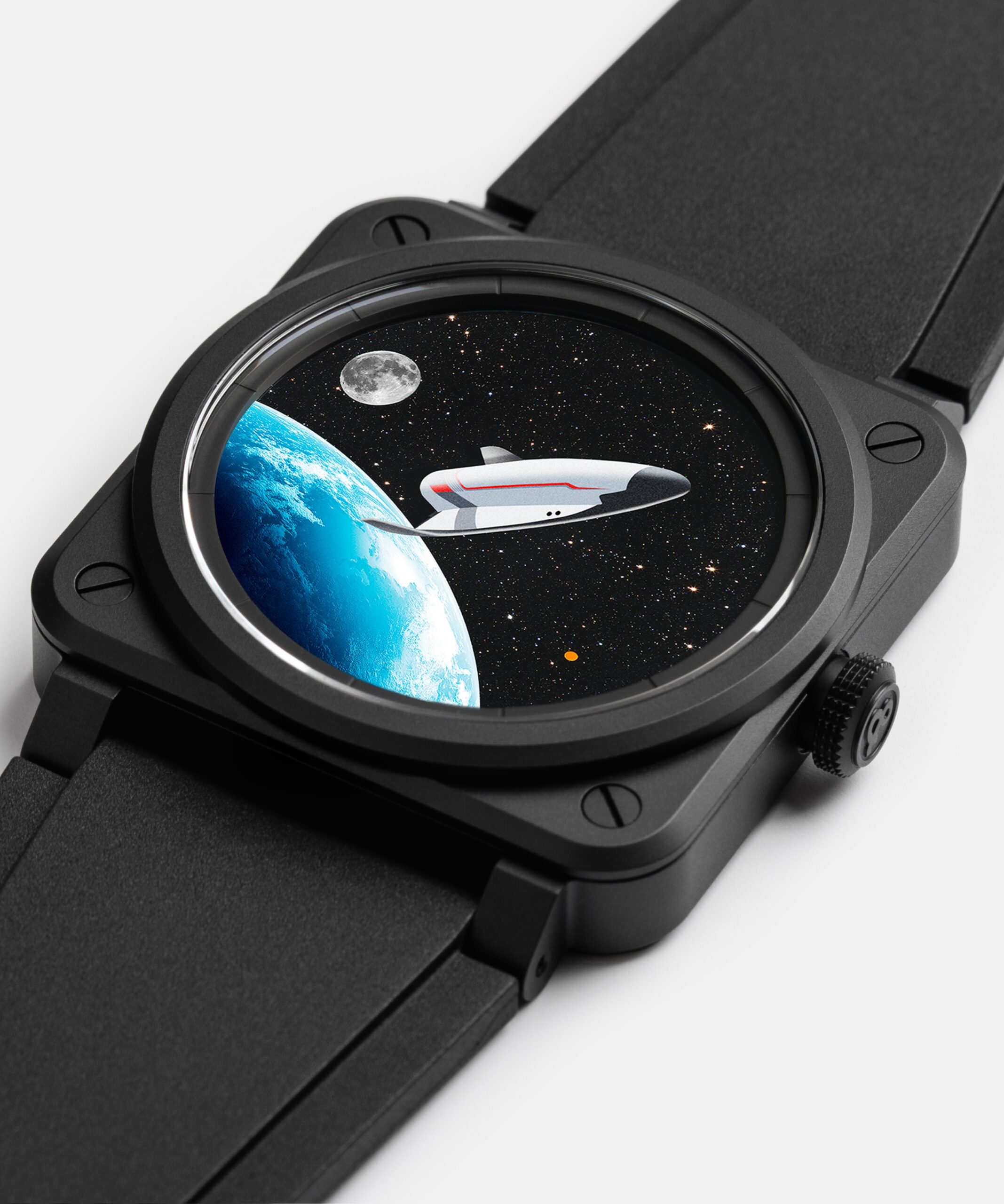 Schwarzes Keramikgehäuse und Aventuringlas der BR-03 Space Mission